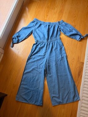 MICHAEL Michael Kors Denim-Style Off-Shoulder Wide-Leg Jumpsuit